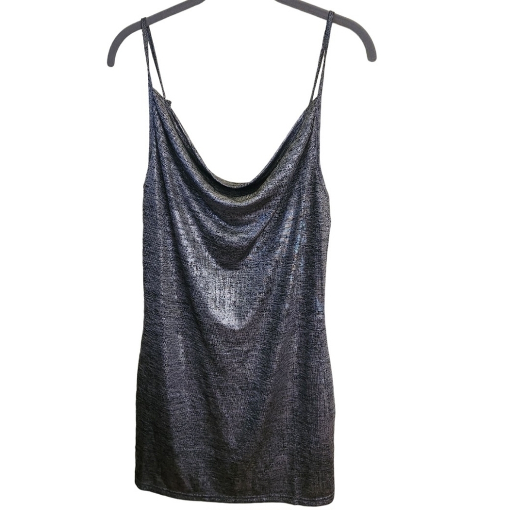 Sage The Label New Platinum Metallic Cowl Neck Slip Mini Dress Size M